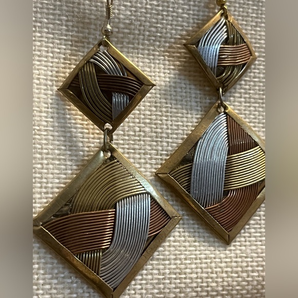 Handcrafted Solid Antique Detailed Copper Dangle Earrings from Chile - Picture 1 of 5